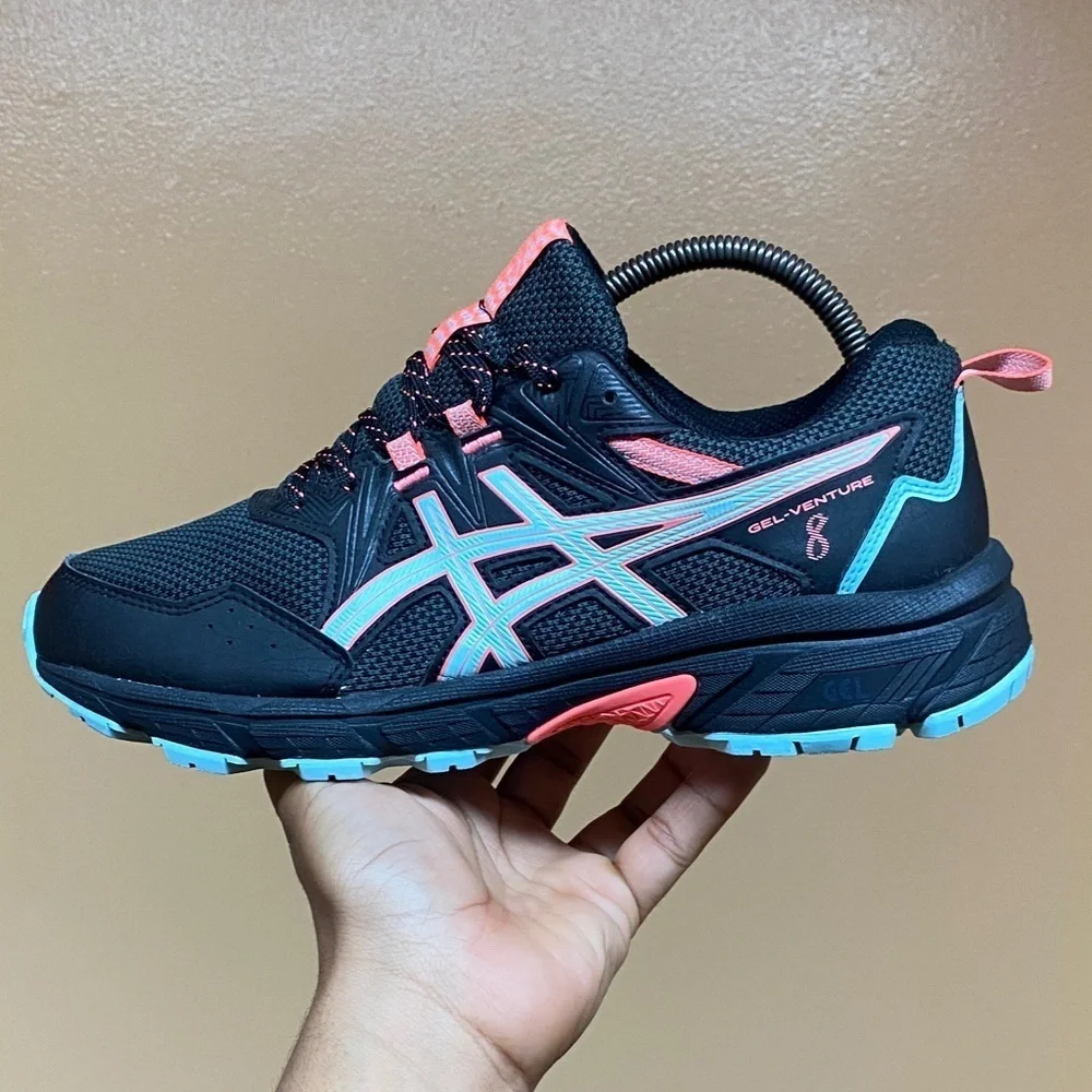 ASICS Gel-Venture 8 Trail Running Sneakers Black Clear Blue Coral Pink Size 10